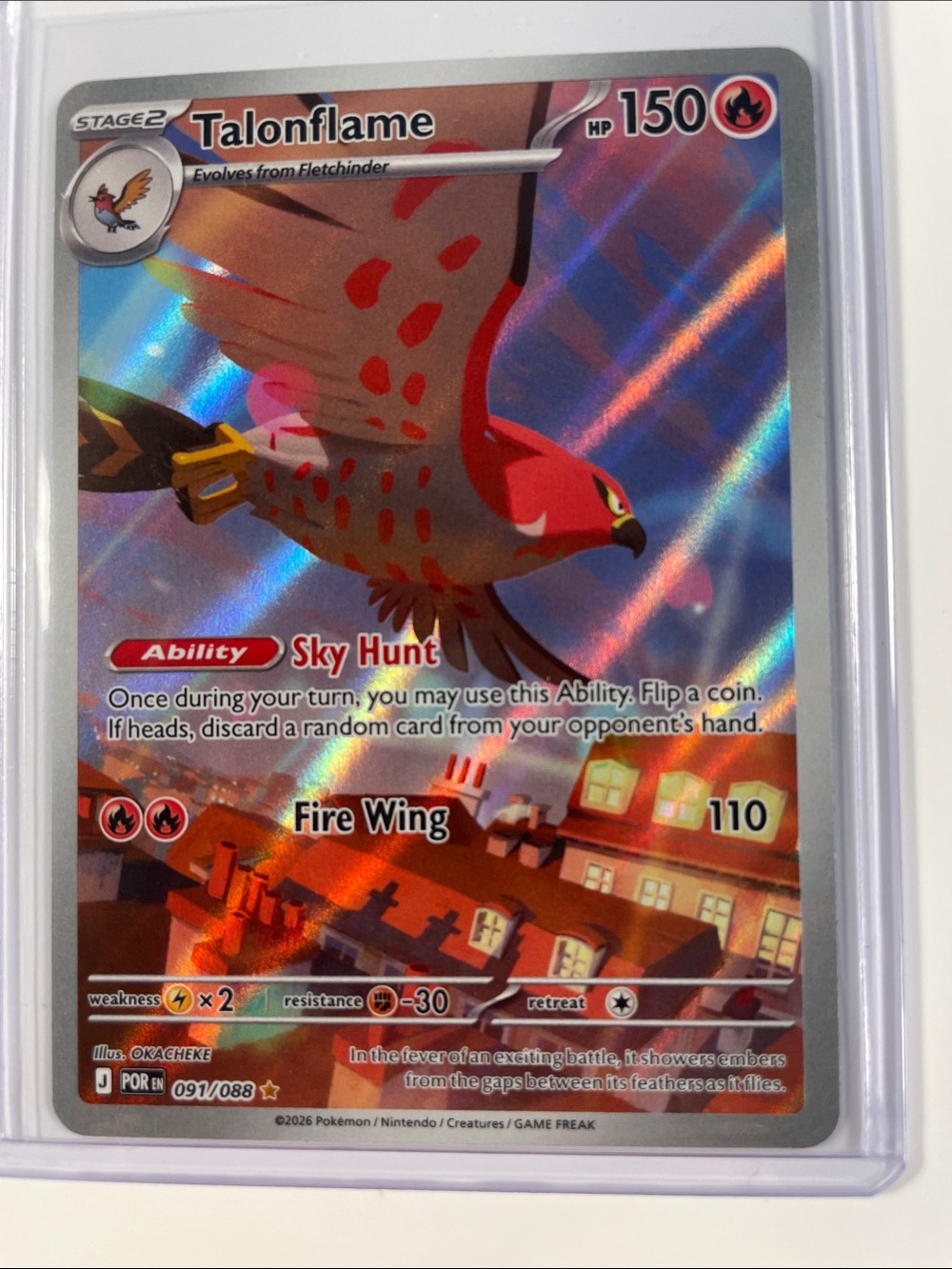 Pokemon Talonflame Holographic Card - Red, Brown, Gold Accents